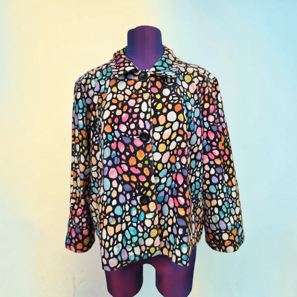 Christopher & Banks XL Multi Color Abstract Pebble Stretch Corduroy Jacket